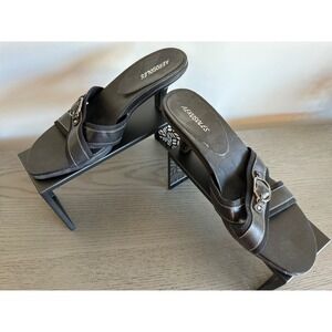 Aerosoles Womens Black Leather Kitten Heel Slide Sandals Buckle Mules Size 9M